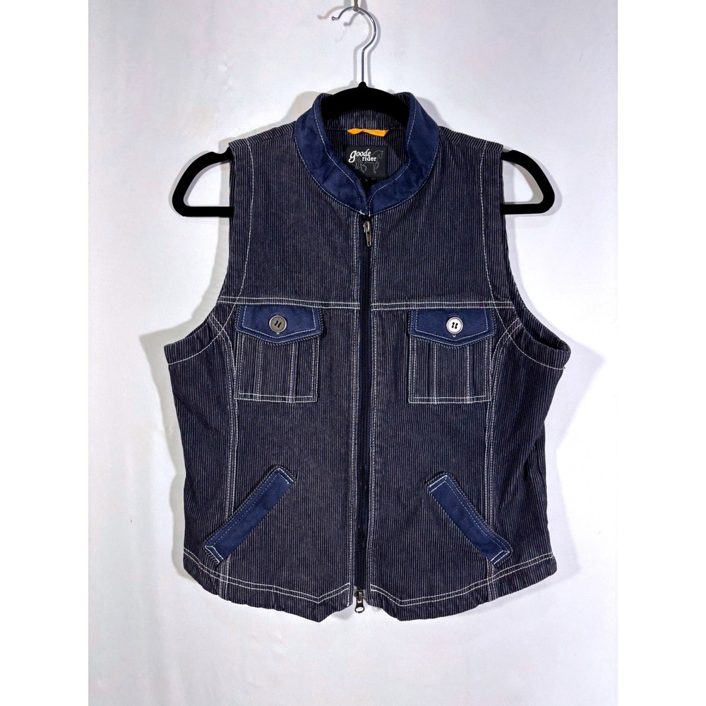 Preppy Equestrian Pinstripe Goode Rider Corduroy Riding Vest Womens Large Blue
